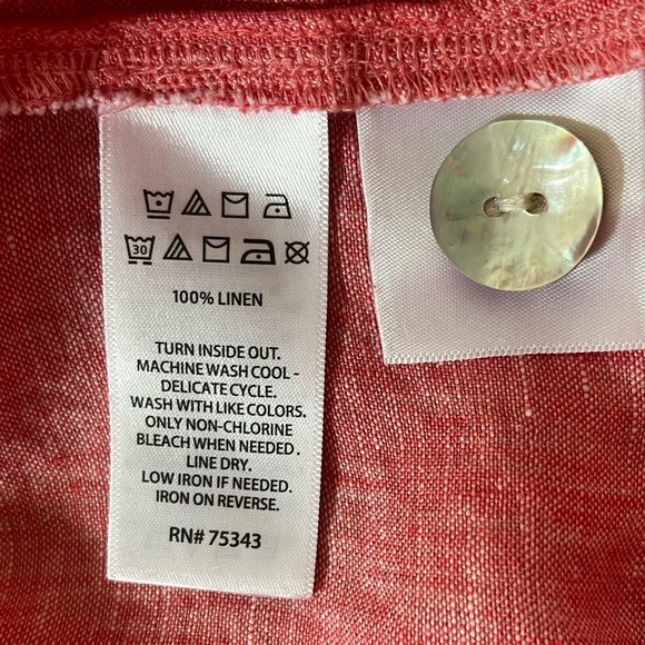 TAHARI 100% Linen Tunic Top Muted Red Split V  Lagenlook Boho Casual Plus Size - Picture 8 of 11